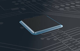 rappresentazione grafica di un PCB flip chip con adesivo come sotto-riempimento